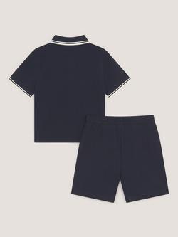 Monsoon Kids' Cotton Jersey Polo Short & Shorts Set, Navy - view 2, Navy