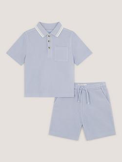 Monsoon Kids' Cotton Jersey Polo Short & Shorts Set, Blue, Blue