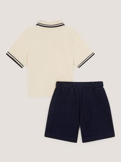 Monsoon Kids' Cotton Palm Polo Shirt & Shorts Set, Stone - view 2, Stone