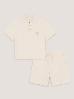 Monsoon Kids' Cotton Palm Polo Shirt & Shorts Set, Stone, Stone