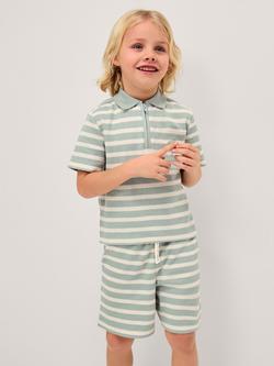 Monsoon Kids' Cotton Stripe Polo Shirt & Shorts Set, Sage, Sage