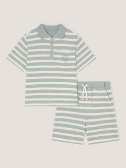Monsoon Kids' Cotton Stripe Polo Shirt & Shorts Set, Sage - view 2, Sage