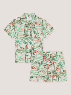Monsoon Kids' Cotton-Linen Tropical Palm Shirt & Shorts Set, Ivory, Ivory