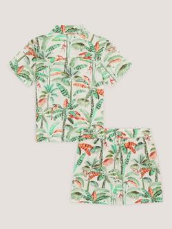 Monsoon Kids' Cotton-Linen Tropical Palm Shirt & Shorts Set, Ivory - view 2, Ivory