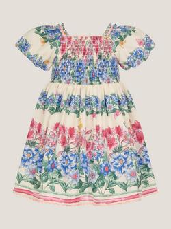 Monsoon Baby Clara Puff Sleeve Floral Dress, Ivory/Multi - view 2, Ivory/Multi