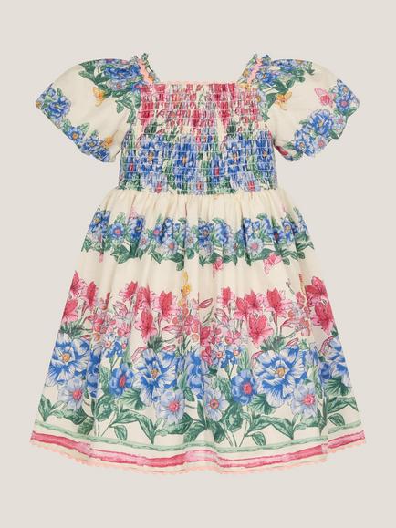 Monsoon Baby Clara Puff Sleeve Floral Dress, Ivory/Multi - view 2, Ivory/Multi