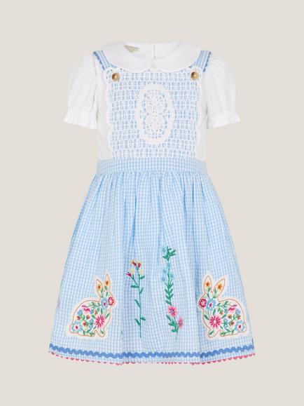 Monsoon Baby Cotton Gingham Bunny Top & Dress Set, Blue, Blue