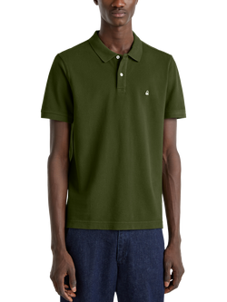 Benetton Regular Fit Short Sleeve Cotton Polo Shirt, Dark Military Green, Dark Military Green