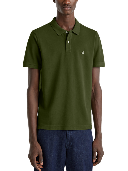 Benetton Regular Fit Short Sleeve Cotton Polo Shirt, Dark Military Green, Dark Military Green