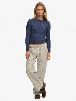 Superdry Elastic Waist Stripe Trousers, Navy, Navy