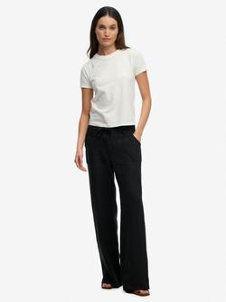 Superdry Low Rise Pure Linen Trousers, Black