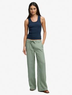 Superdry Low Rise Pure Linen Trousers, Light Jade Green
