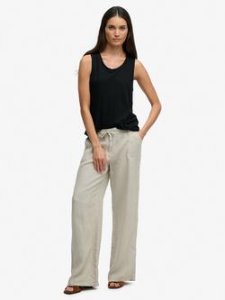 Superdry Low Rise Pure Linen Trousers, Beige