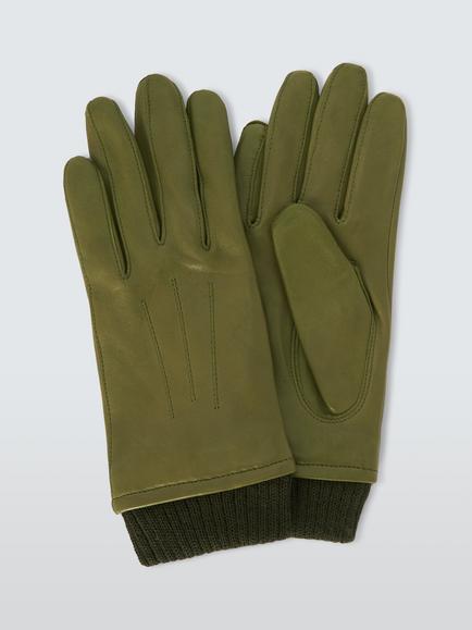 John Lewis Knitted Cuff Leather Gloves, Olive, Olive