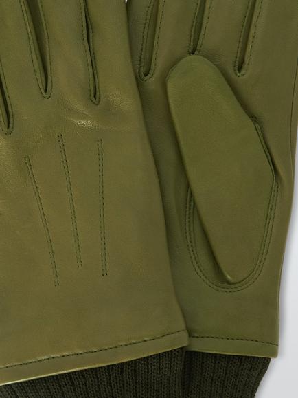 John Lewis Knitted Cuff Leather Gloves, Olive - view 2, Olive