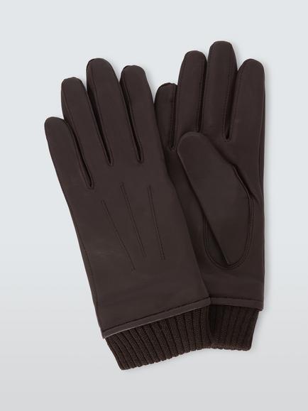 John Lewis Knitted Cuff Leather Gloves, Choc, Choc