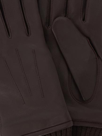 John Lewis Knitted Cuff Leather Gloves, Choc - view 2, Choc
