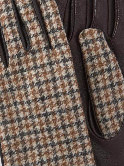 John Lewis Dogtooth Wool and Leather Gloves, Multi - view 2, Multi