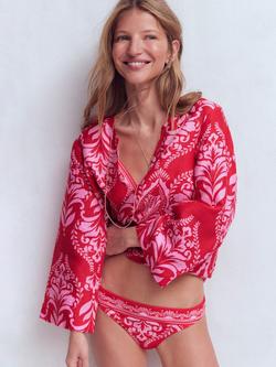 Boden Porto Garden Print Bikini Bottoms, Red/Pink, Red/Pink