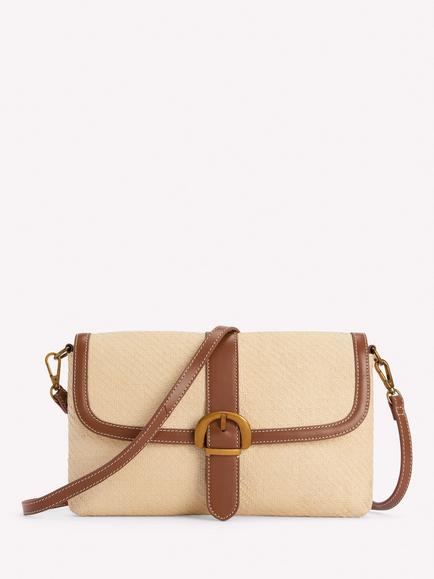 Boden Buckle Raffia Clutch Bag, Brown Multi, Brown Multi