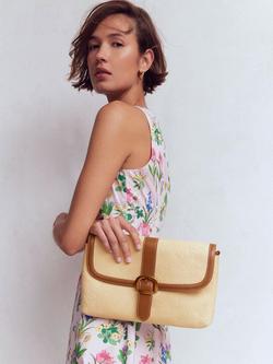 Boden Buckle Raffia Clutch Bag, Brown Multi - view 2, Brown Multi