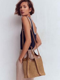 Boden Mini Straw Tote Bag, Brown Multi - view 2, Brown Multi