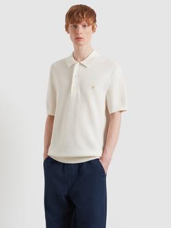 Farah Cotton Loose Fit Short Sleeve Textured Polo Shirt, Ecru
