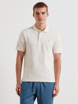Farah Cotton Blend Loose Fit Short Sleeve Textured Polo Shirt, Ecru