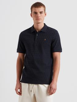 Farah Cotton Blend Loose Fit Short Sleeve Textured Polo Shirt, True Navy