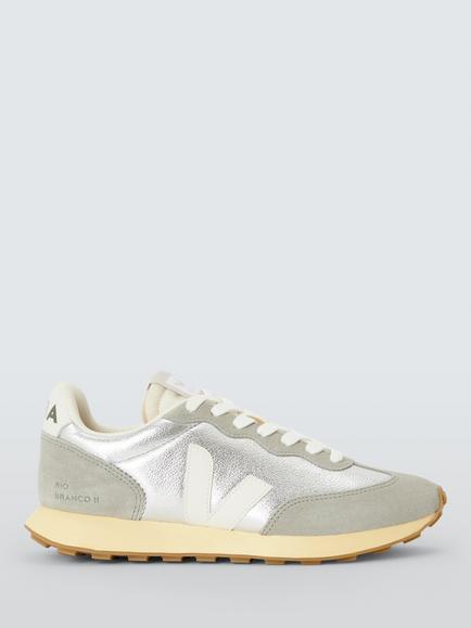 VEJA Rio Branco II Leather Lace Up Trainers, Silver Oxford Grey White, Silver Oxford Grey White