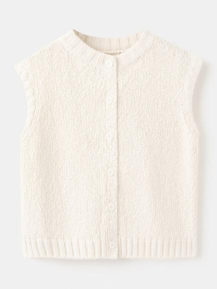 Mango Kids' Sleeveless Cotton Knit Vest, Ivory, Ivory