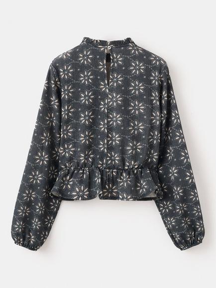 Mango Kids' Floral Print Peplum Hem Blouse, Navy - view 2, Navy