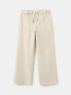 Mango Kids' High Rise Wide Leg Belted Trousers, Taupe, Taupe