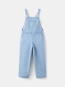 Mango Kids' Embroidered Denim Dungarees, Mid Denim, Mid Denim