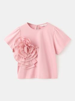 Mango Kids' Sculptural Rosette Appliqué Boxy T-Shirt, Pink, Pink