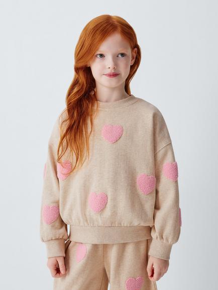 John Lewis Kids' Heart Embroidered Jumper, Oatmeal, Oatmeal