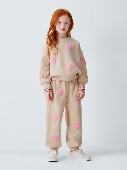 John Lewis Kids' Heart Embroidered Jumper, Oatmeal - view 2, Oatmeal
