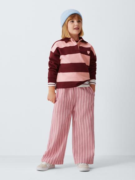 John Lewis Kids' Heart Embroidered Striped Rugby Shirt, Pink/Berry - view 2, Pink, Berry