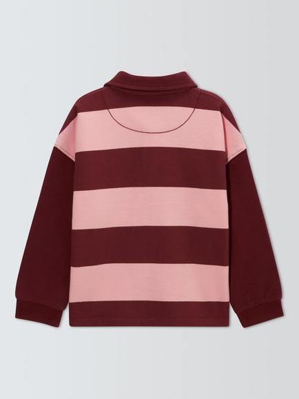 John Lewis Kids' Heart Embroidered Striped Rugby Shirt, Pink/Berry - view 2, Pink, Berry