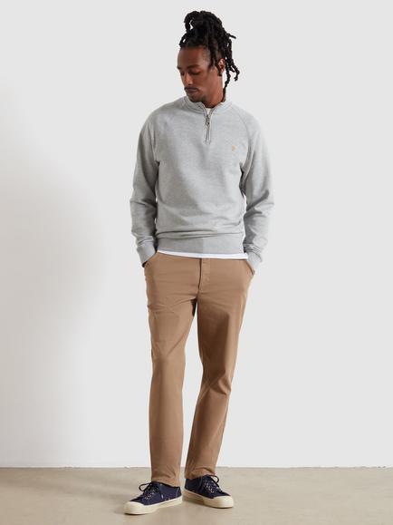 Farah Cotton Quarter-Zip Sweatshirt - view 2, Light Grey Marl