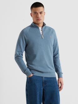 Farah Cotton Quarter-Zip Sweatshirt, Blue Tide Marl