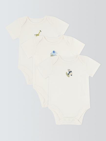 John Lewis Baby Safari Bodysuits, Pack of 3, White, White