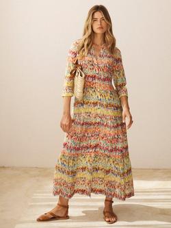 NRBY Avery Watercolour Splash Pure Silk Dress, Yellow/Multi, Yellow/Multi