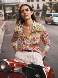 NRBY Opal Watercolour Splash Pure Silk Shirt, Yellow/Multi, Yellow/Multi