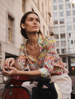 NRBY Opal Watercolour Splash Pure Silk Shirt, Yellow/Multi - view 2, Yellow/Multi