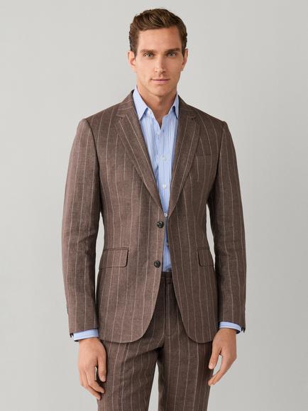 Hackett London Stripe Linen Belgravia Block Blazer, Taupe Beige, Taupe Beige