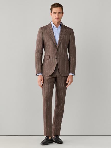 Hackett London Stripe Linen Belgravia Block Blazer, Taupe Beige - view 2, Taupe Beige