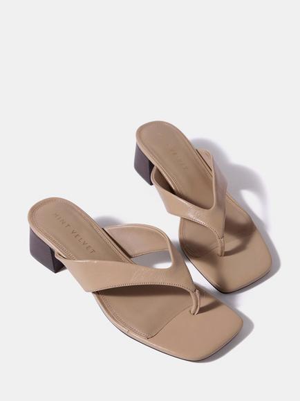 Mint Velvet Millie Leather Flip Flop Block Heel Sandals , Natural Brown, Natural Brown