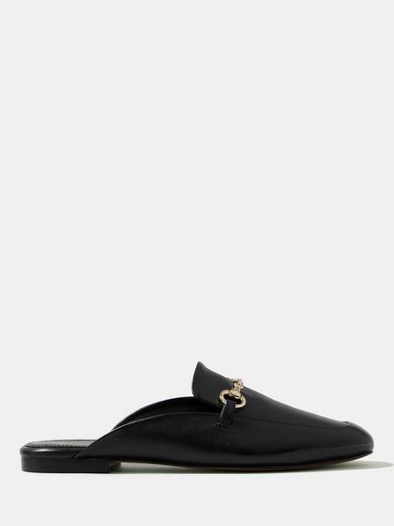 Mint Velvet Faye Leather Backless Loafers, Black, Black