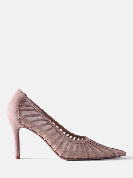 Mint Velvet Kya Caged Leather Court Shoes, Pink, Pink